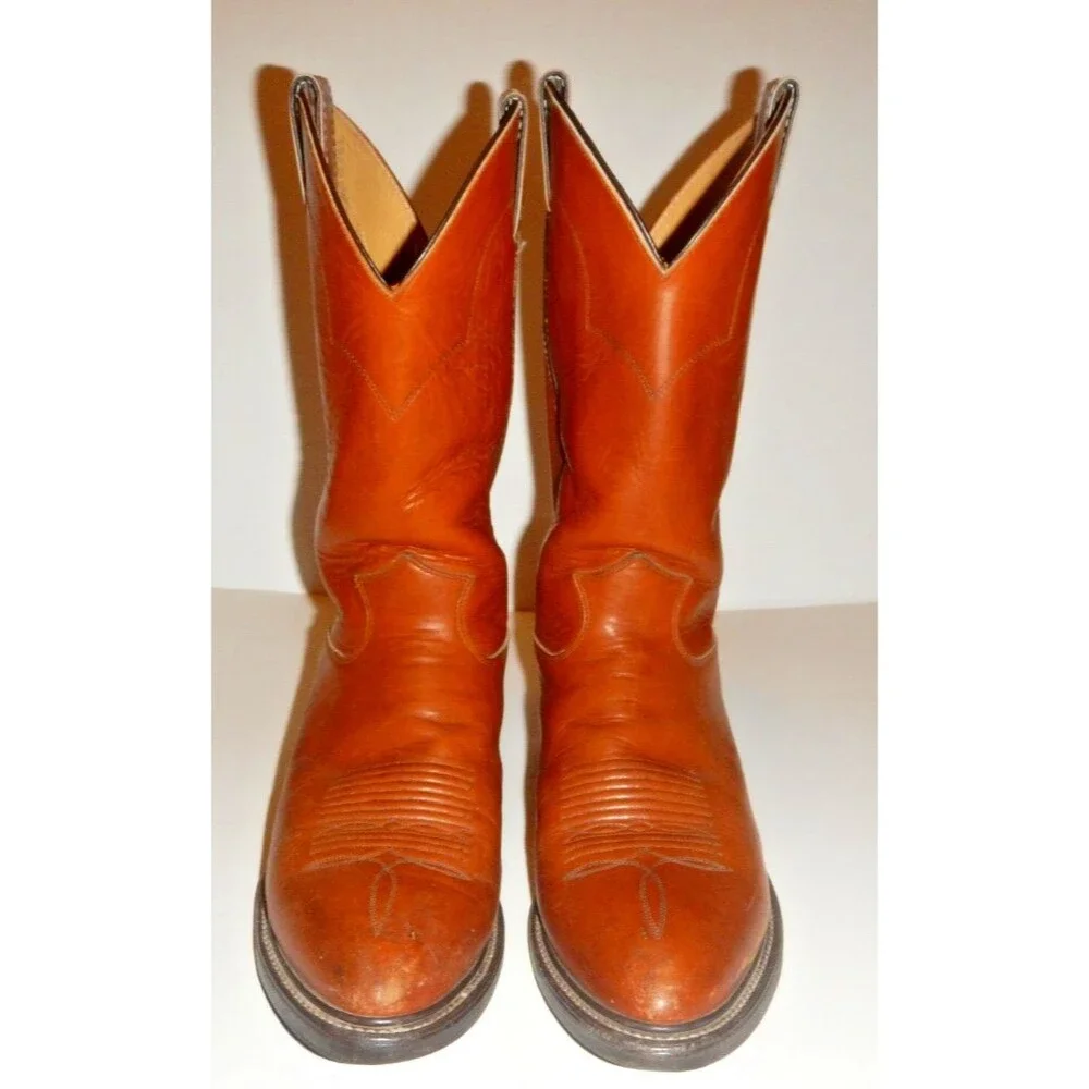 Justin Boots Style 1108 Men's Size 10 Cognac Leather Western Roper Made in USA